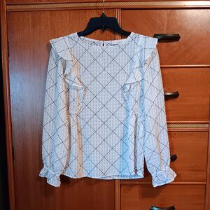 Loft Semi-Sheer Ruffled Long Sleeve Blouse
